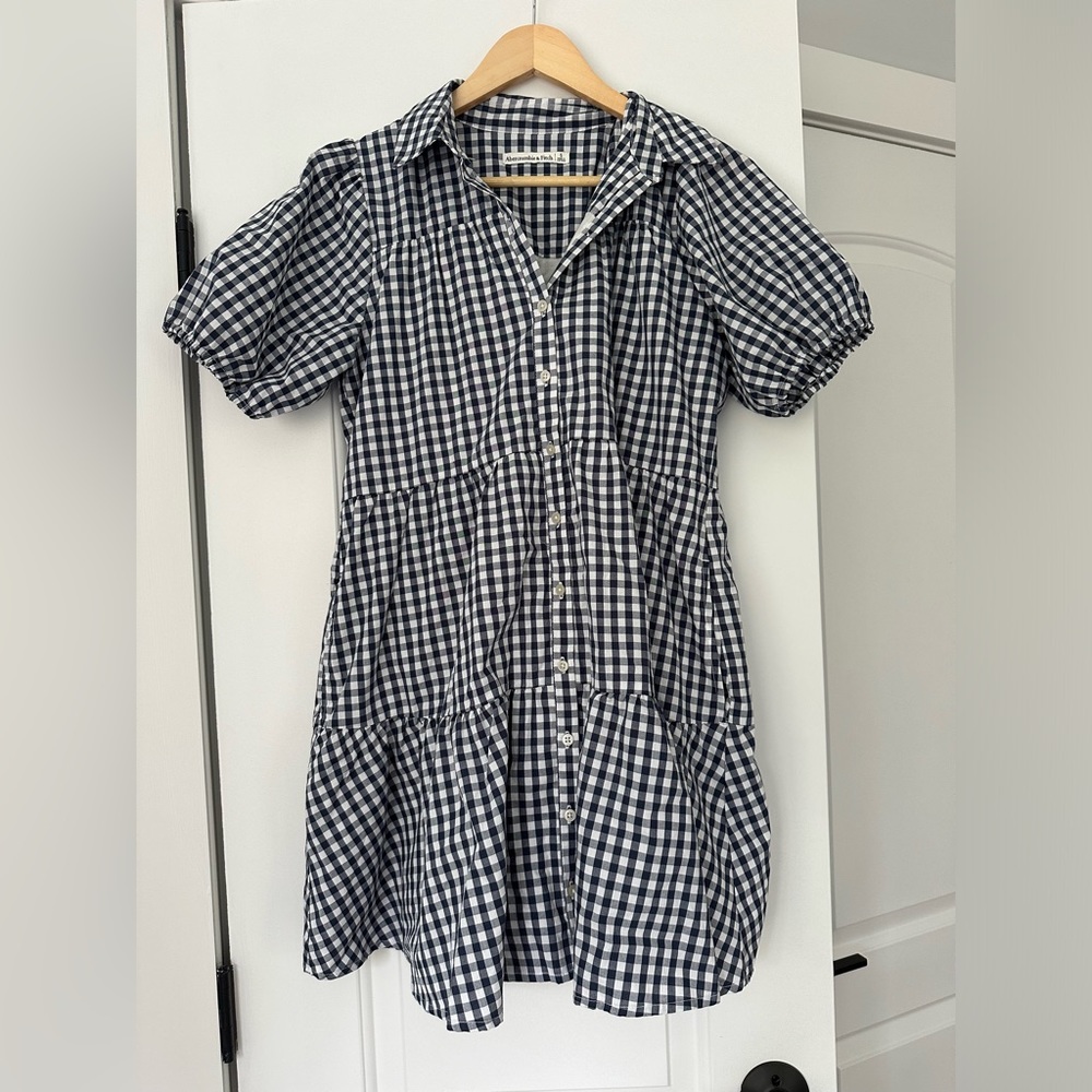 Gingham Abercrombie button down collared mini dress with pockets